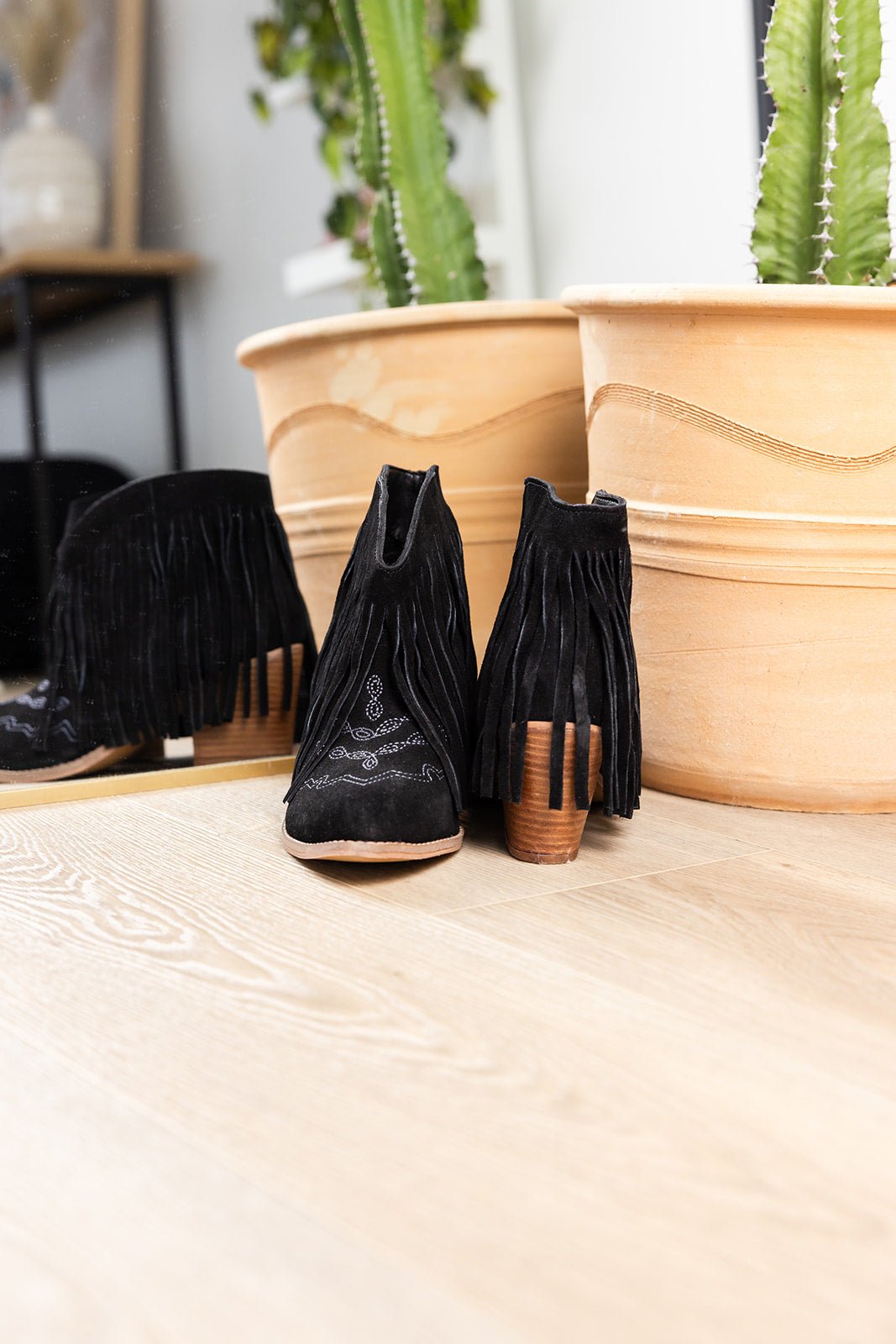 Amos Fringe Ankle Bootie in Magenta Suede - Loving God