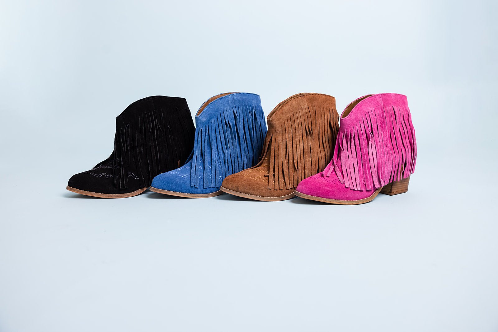 Amos Fringe Ankle Bootie in Magenta Suede - Loving God