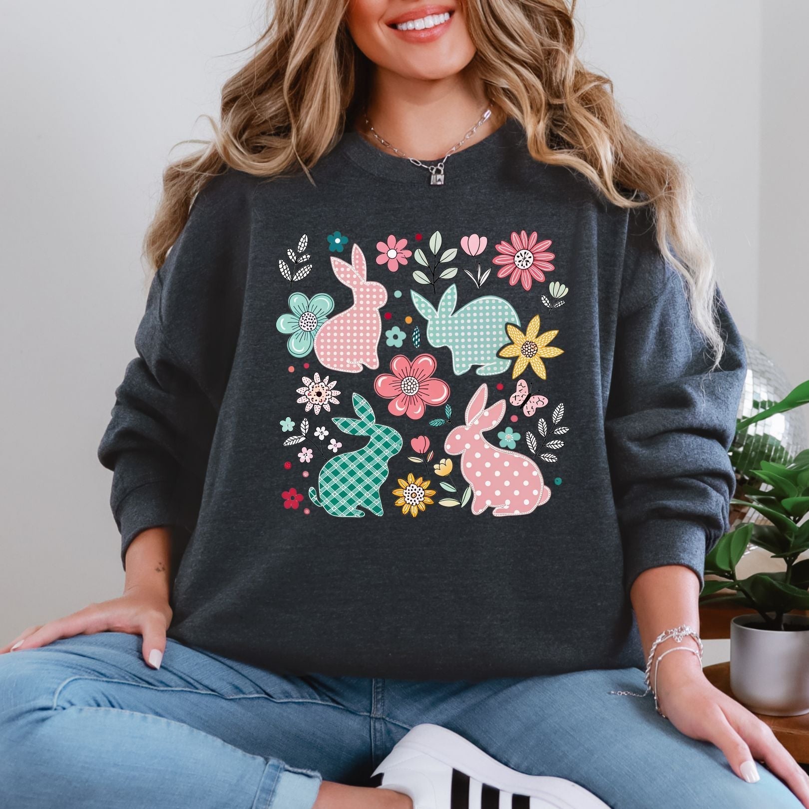 Bunnies and Flowers Graphic Sweatshirt - Loving God