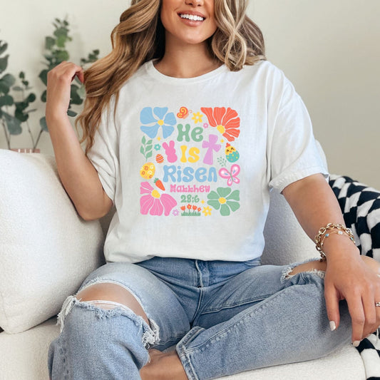 He Is Risen Boho Floral Graphic Tee - Loving God