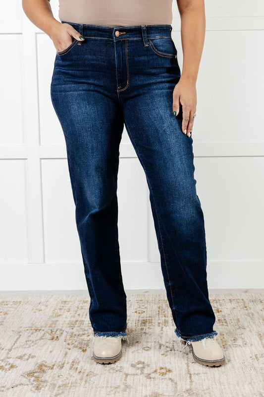 Jacqueline Mid Rise Frayed Hem Straight Leg Jean - Loving God