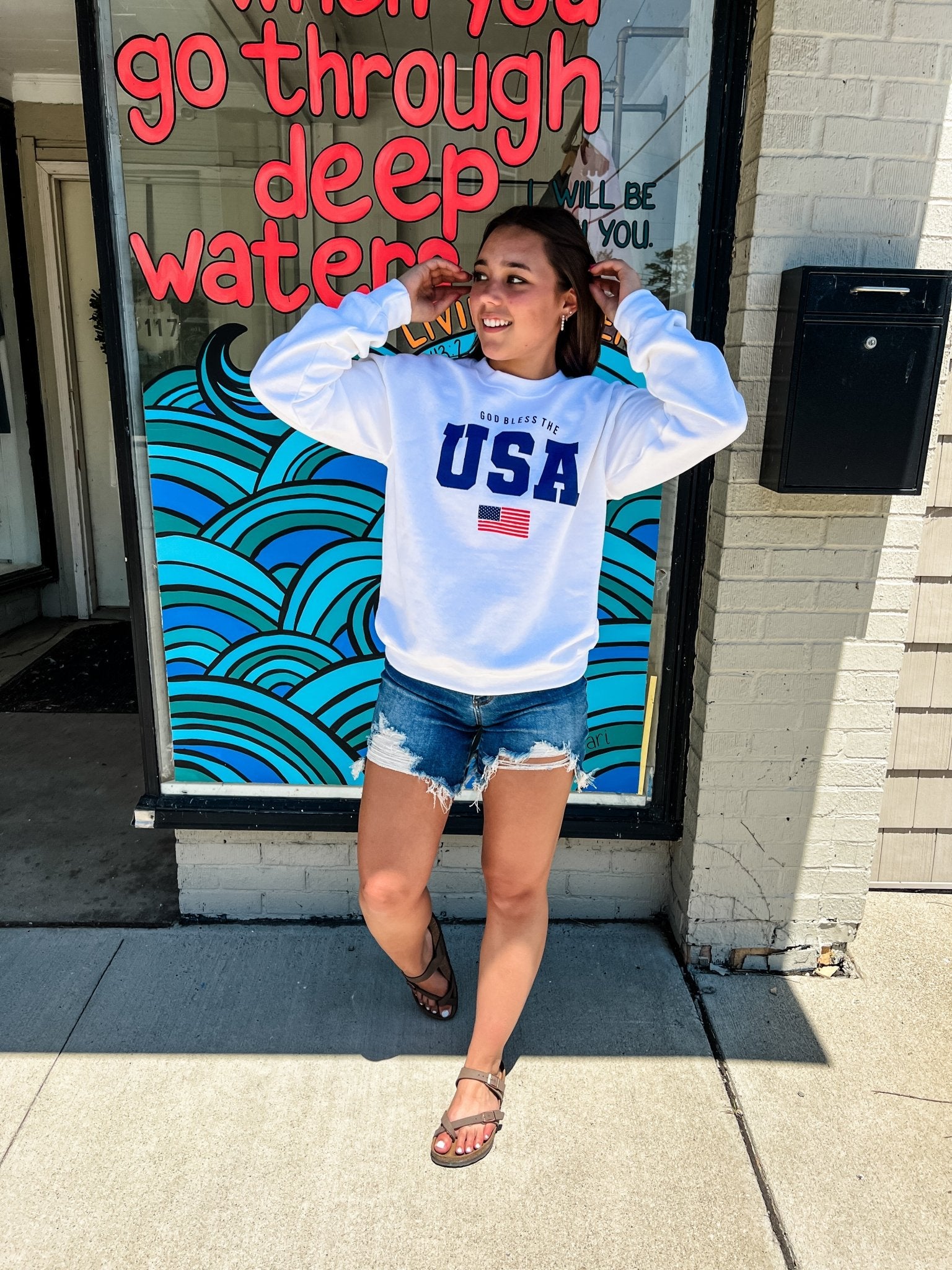 Lateral Gig | God Bless The USA Crewneck Sweatshirt - Loving God