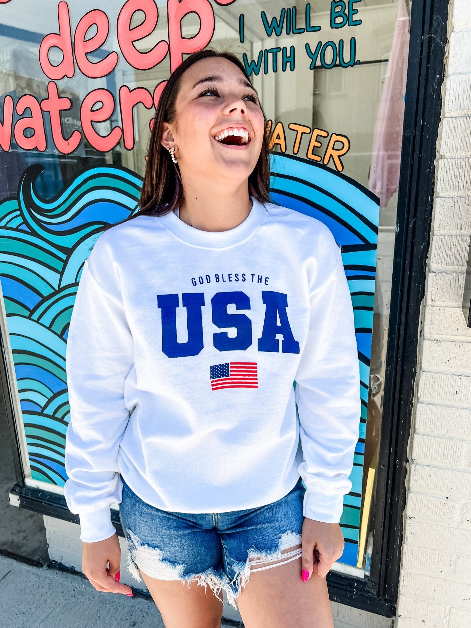 Lateral Gig | God Bless The USA Crewneck Sweatshirt - Loving God