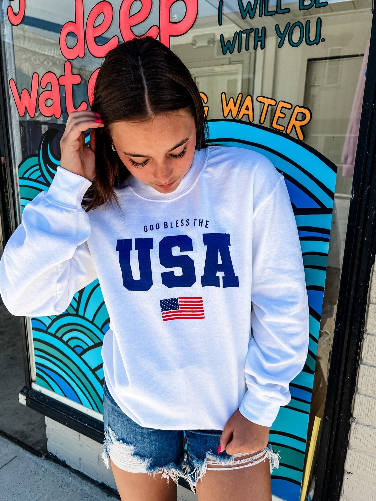 Lateral Gig | God Bless The USA Crewneck Sweatshirt - Loving God