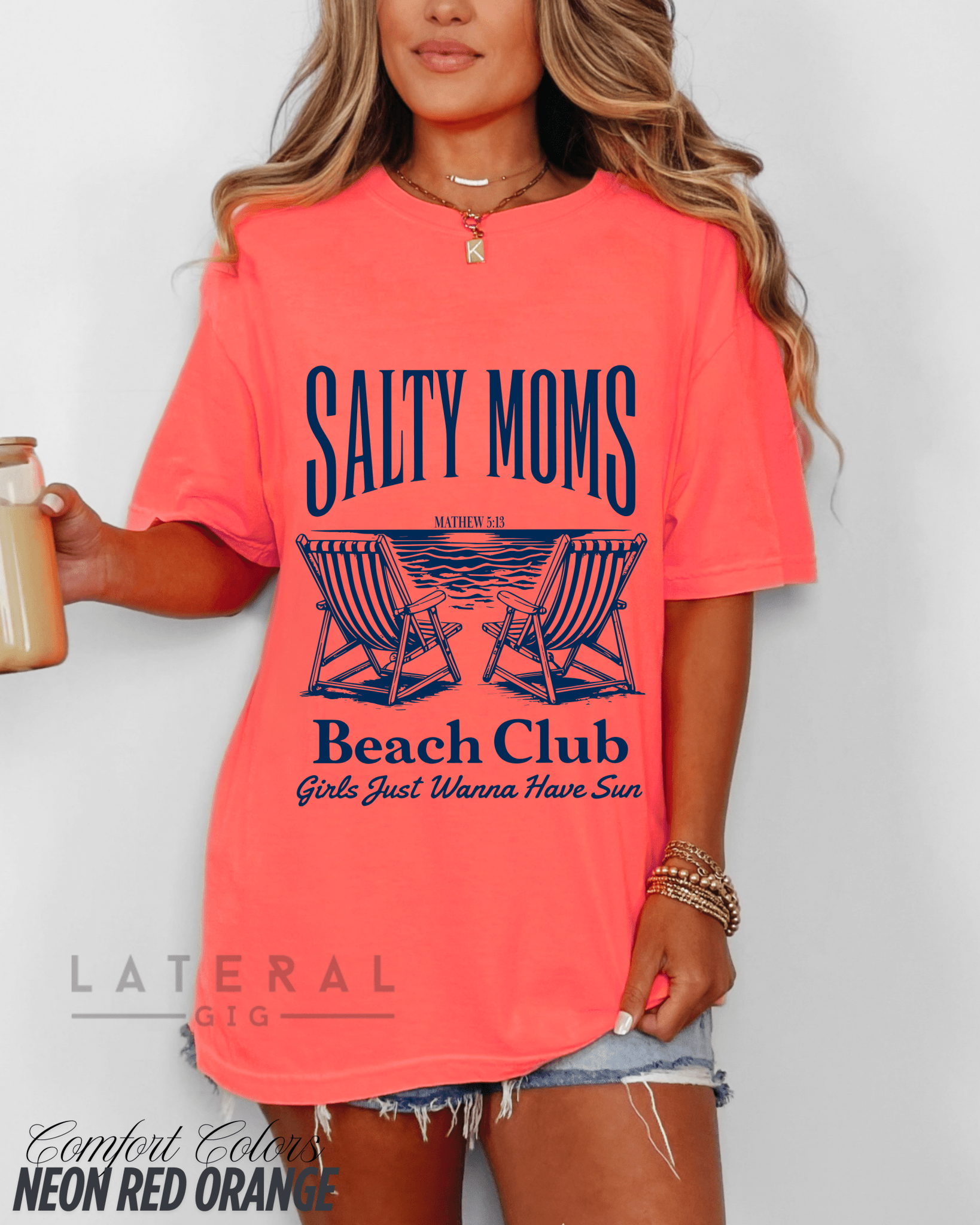 Lateral Gig Salty Moms Matthew 5 13 Beach Club Print Neon Colors Tshirt Oversized Crewneck Sweatshirt Tank Top Neon Womenswear Tee Trendy Summer Fashion - Loving God