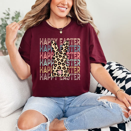 Leopard Bunny Happy Easter Graphic Tee - Loving God