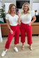 Lisa High Rise Control Top Wide Leg Crop Jeans in Red - Loving God