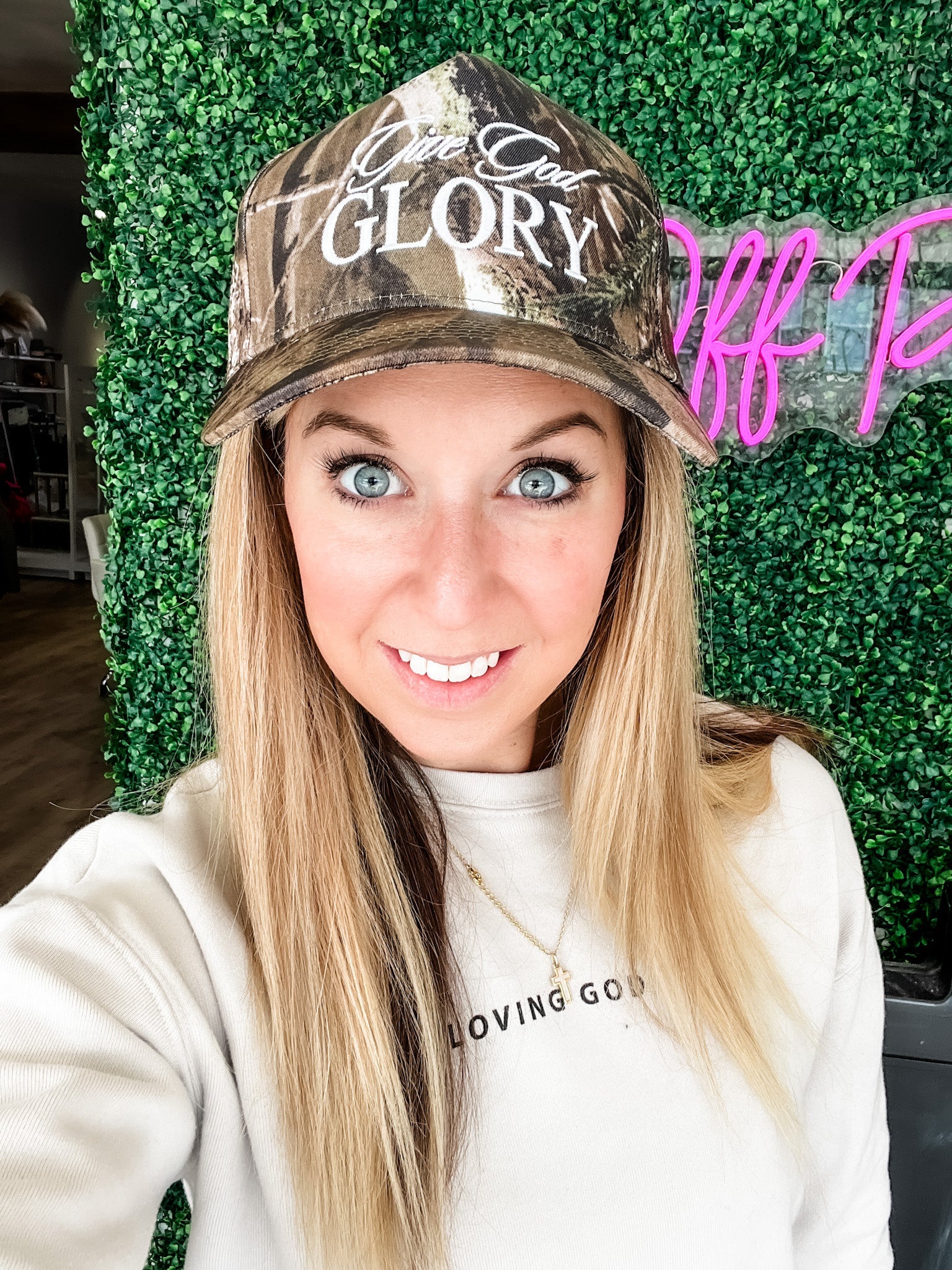 Loving God | Give God Glory Hat Snapback Adjustable Camo Print Unisex - Loving God