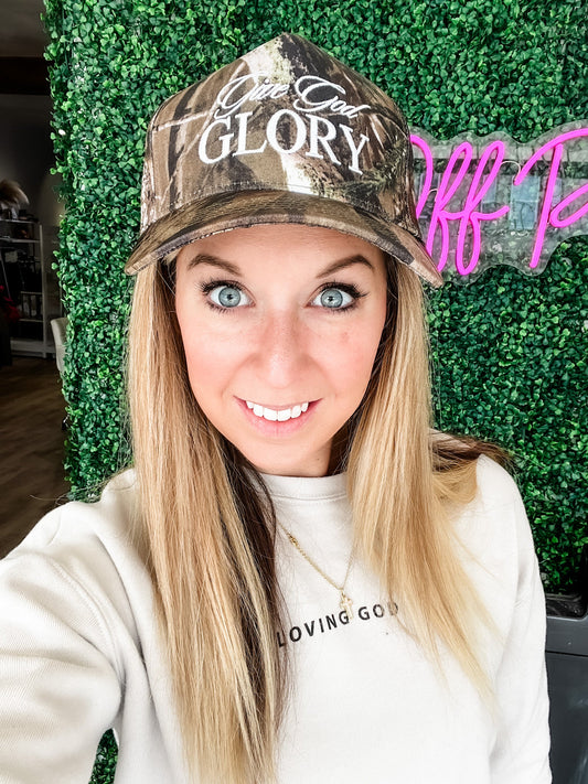 Loving God | Give God Glory Hat Snapback Adjustable Camo Print Unisex - Loving God