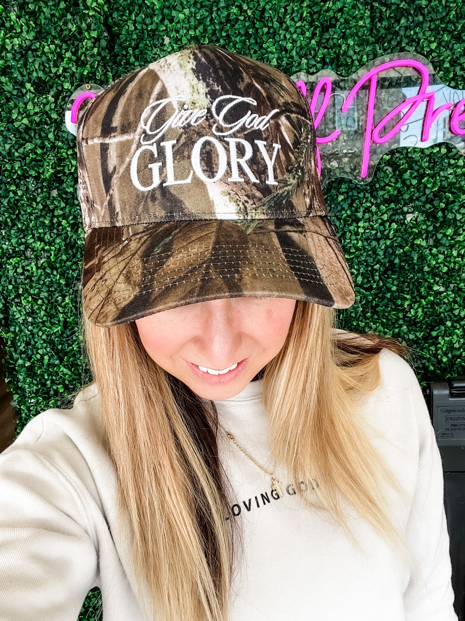 Loving God | Give God Glory Hat Snapback Adjustable Camo Print Unisex - Loving God