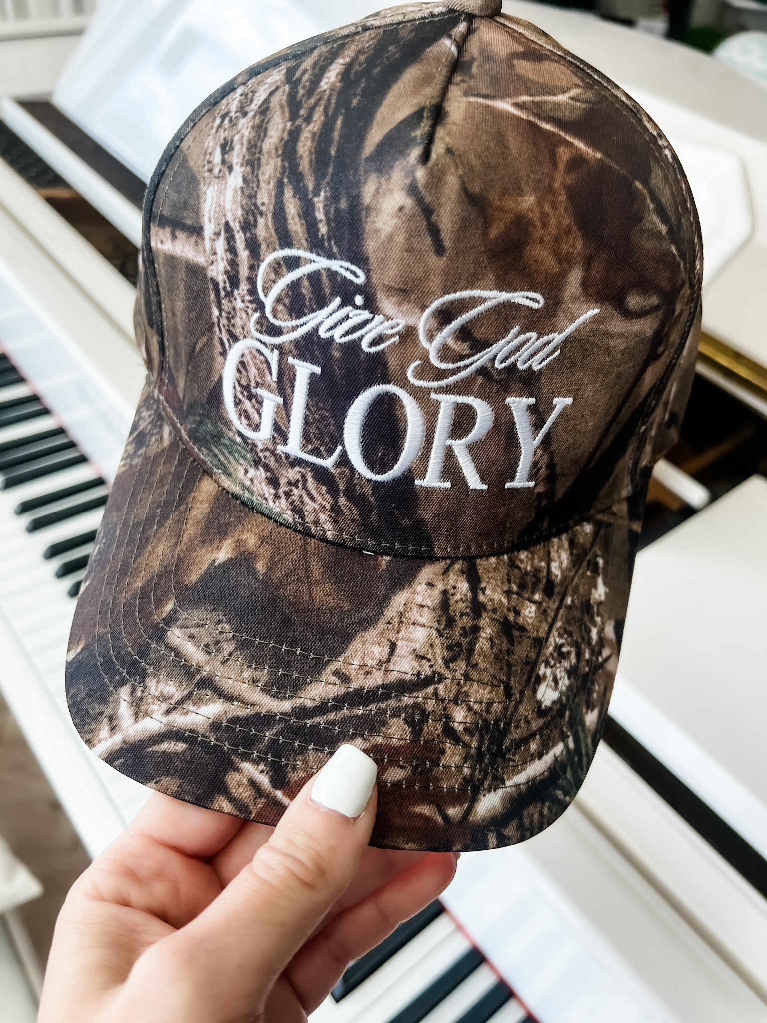 Loving God | Give God Glory Hat Snapback Adjustable Camo Print Unisex - Loving God