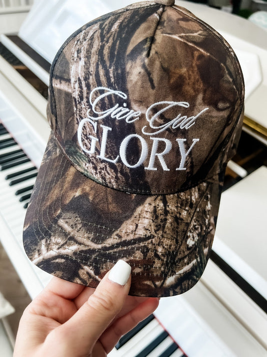 Loving God | Give God Glory Hat Snapback Adjustable Camo Print Unisex - Loving God