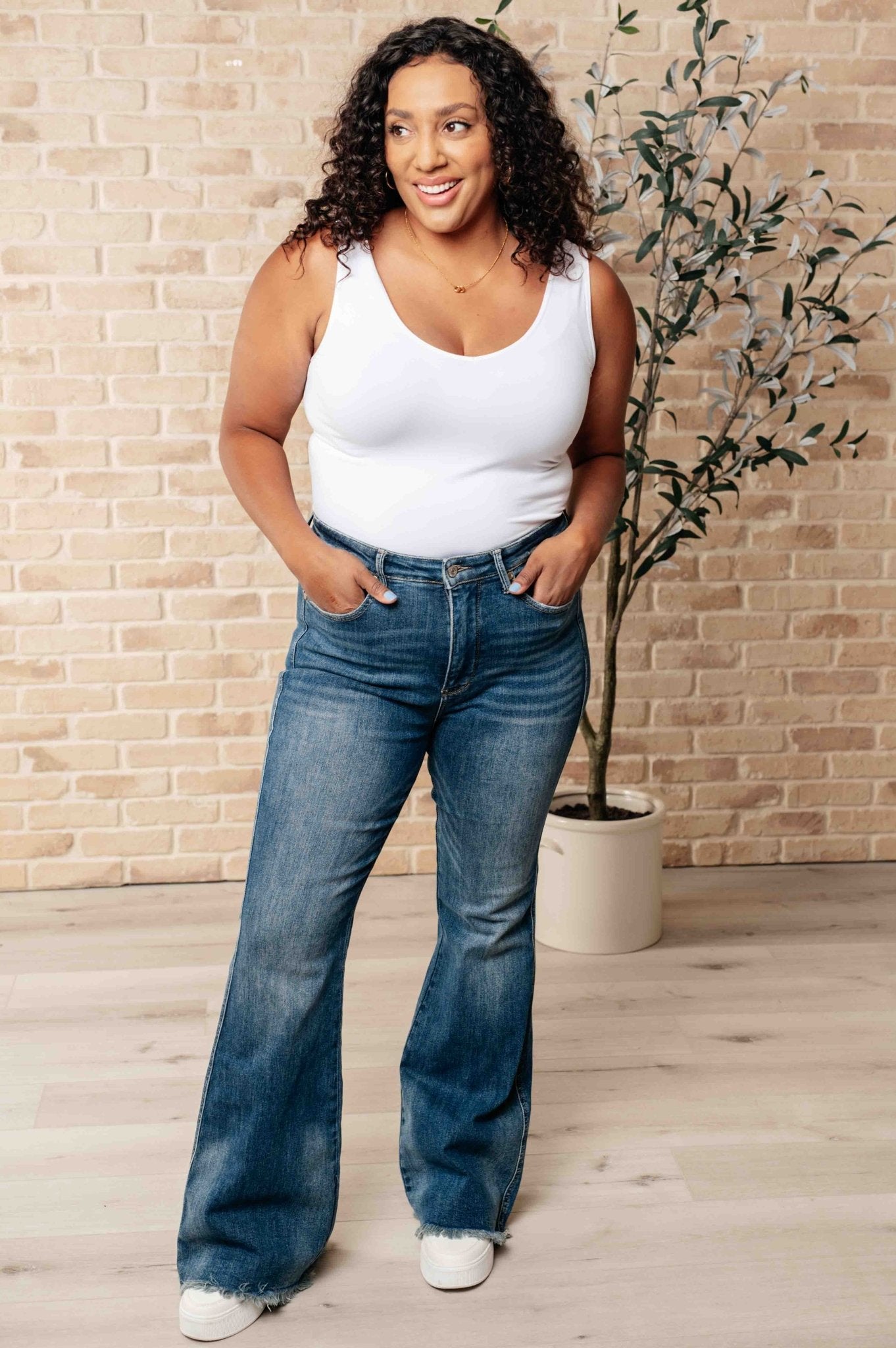 Miley High Waist Control Top Frayed Hem Flare Jeans - Loving God