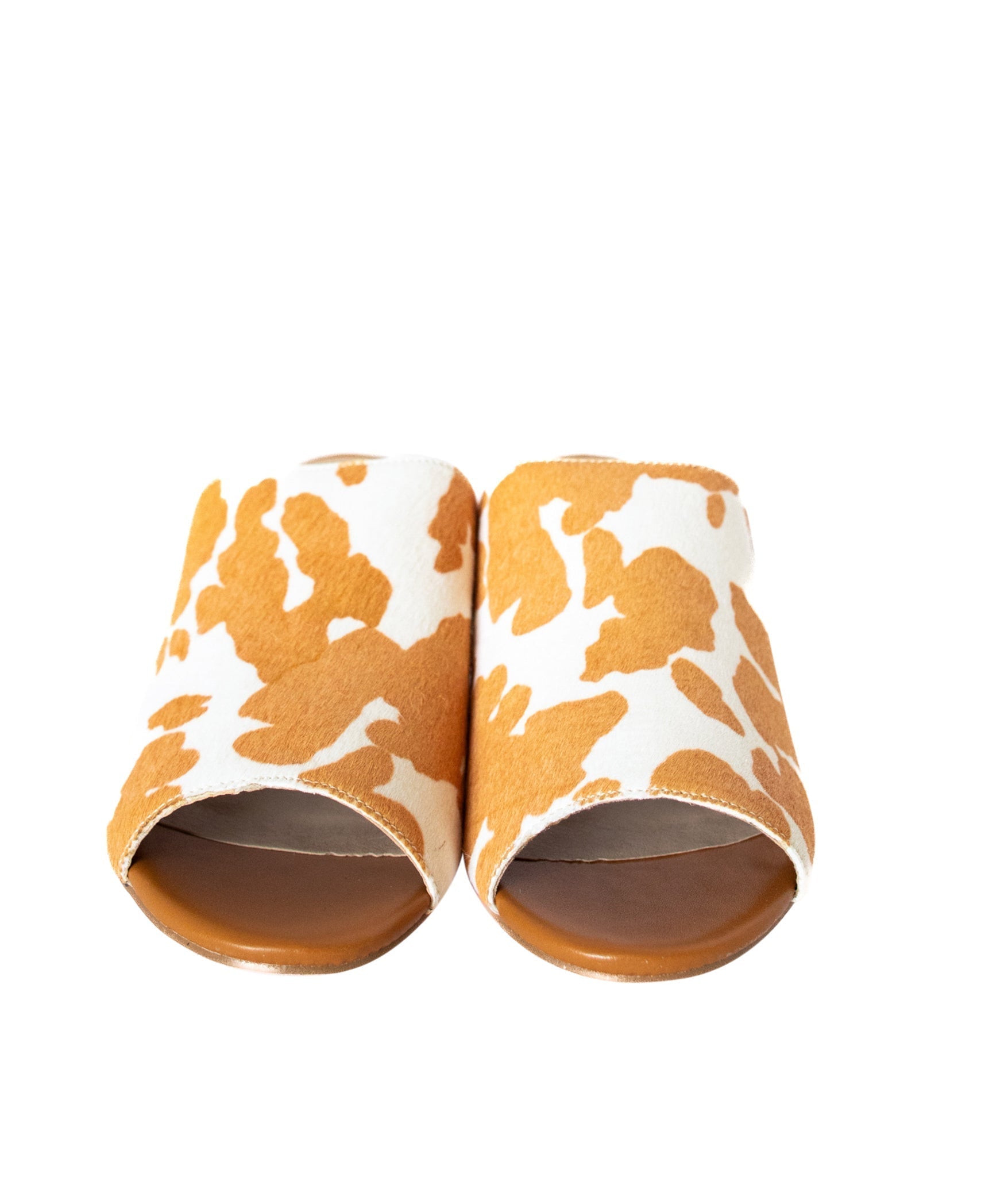Richwood Peeptoe Tan and White Cowhide Slide - Loving God