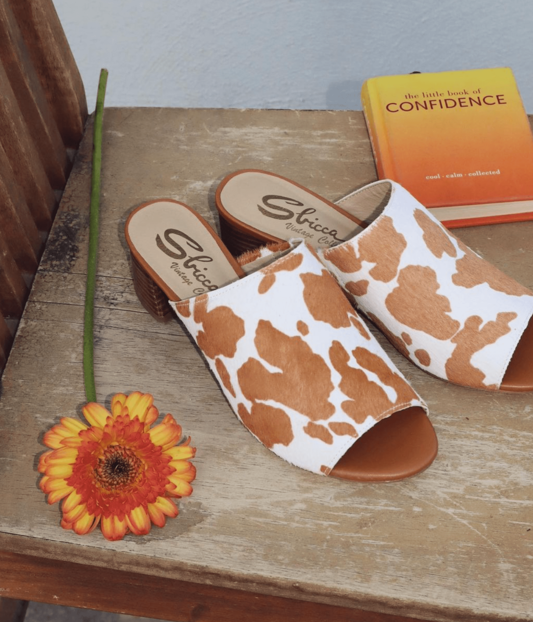 Richwood Peeptoe Tan and White Cowhide Slide - Loving God