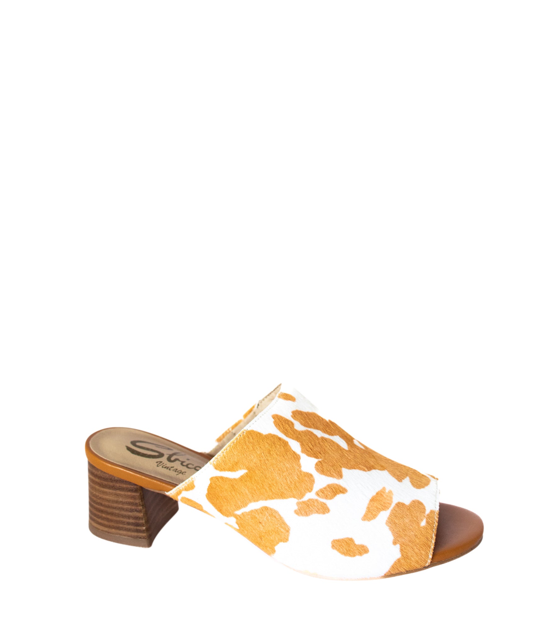 Richwood Peeptoe Tan and White Cowhide Slide - Loving God