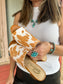 Richwood Peeptoe Tan and White Cowhide Slide - Loving God