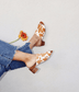 Richwood Peeptoe Tan and White Cowhide Slide - Loving God