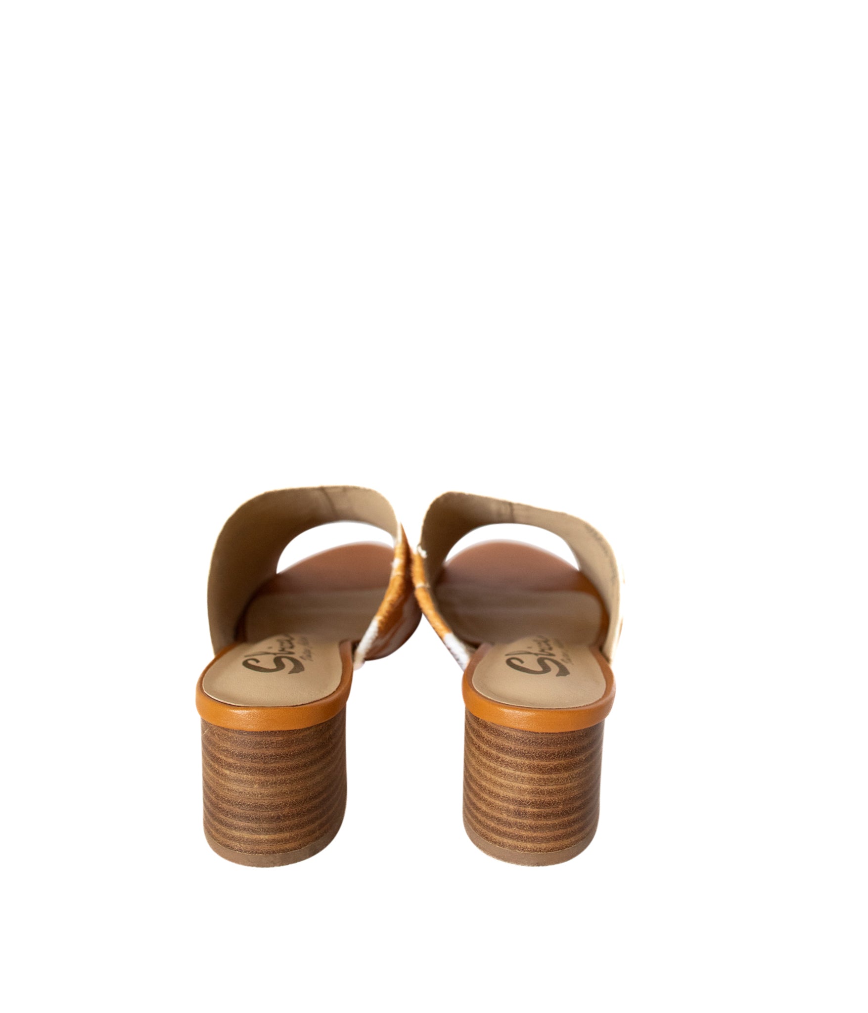 Richwood Peeptoe Tan and White Cowhide Slide - Loving God