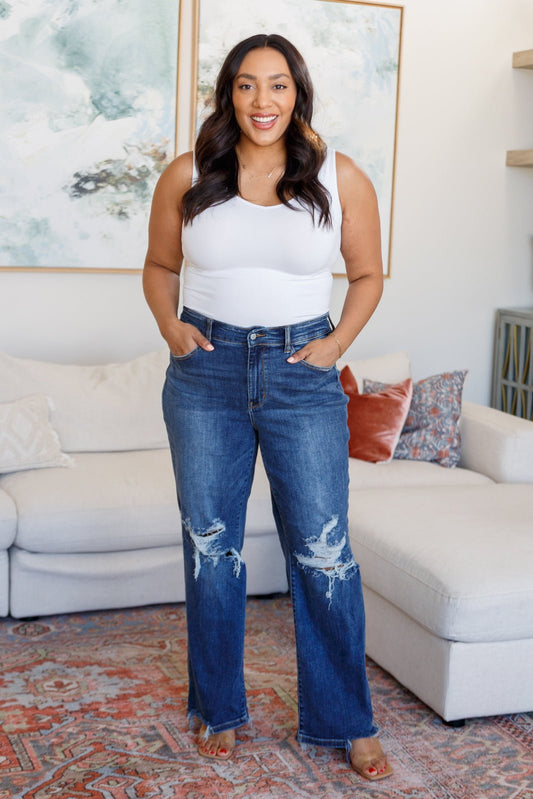 Rose High Rise 90's Straight Jeans in Dark Wash - Loving God