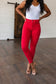 Ruby High Rise Control Top Garment Dyed Skinny Jeans in Red - Loving God