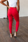 Ruby High Rise Control Top Garment Dyed Skinny Jeans in Red - Loving God