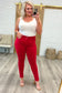 Ruby High Rise Control Top Garment Dyed Skinny Jeans in Red - Loving God