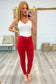 Ruby High Rise Control Top Garment Dyed Skinny Jeans in Red - Loving God