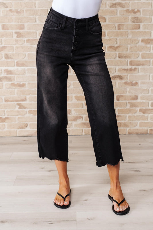 Ryan High Rise Button Fly Wide Leg Crop Jeans - Loving God