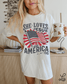 She loves Jesus and America Too Graphic Tee Comfort Colors Ivory Tshirt Womenswear Loosefit 4th of July Patriotic Faith - Loving God