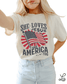 She loves Jesus and America Too Graphic Tee Comfort Colors Ivory Tshirt Womenswear Loosefit 4th of July Patriotic Faith - Loving God