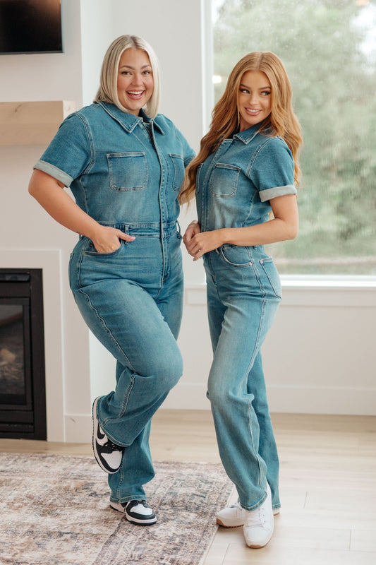Sylvia Short Sleeve Denim Jumpsuit - Loving God