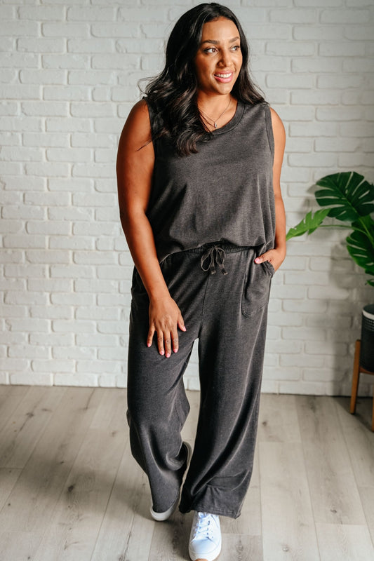 Taking It Easy Tank and Pants Set in Black - Loving God
