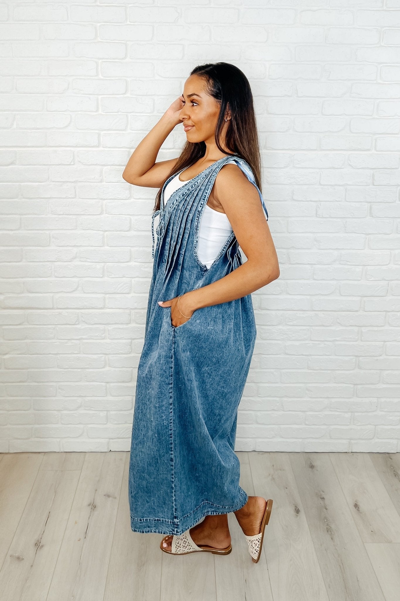 Too Cool For Fools Wide Leg Jumpsuit in Denim - Loving God