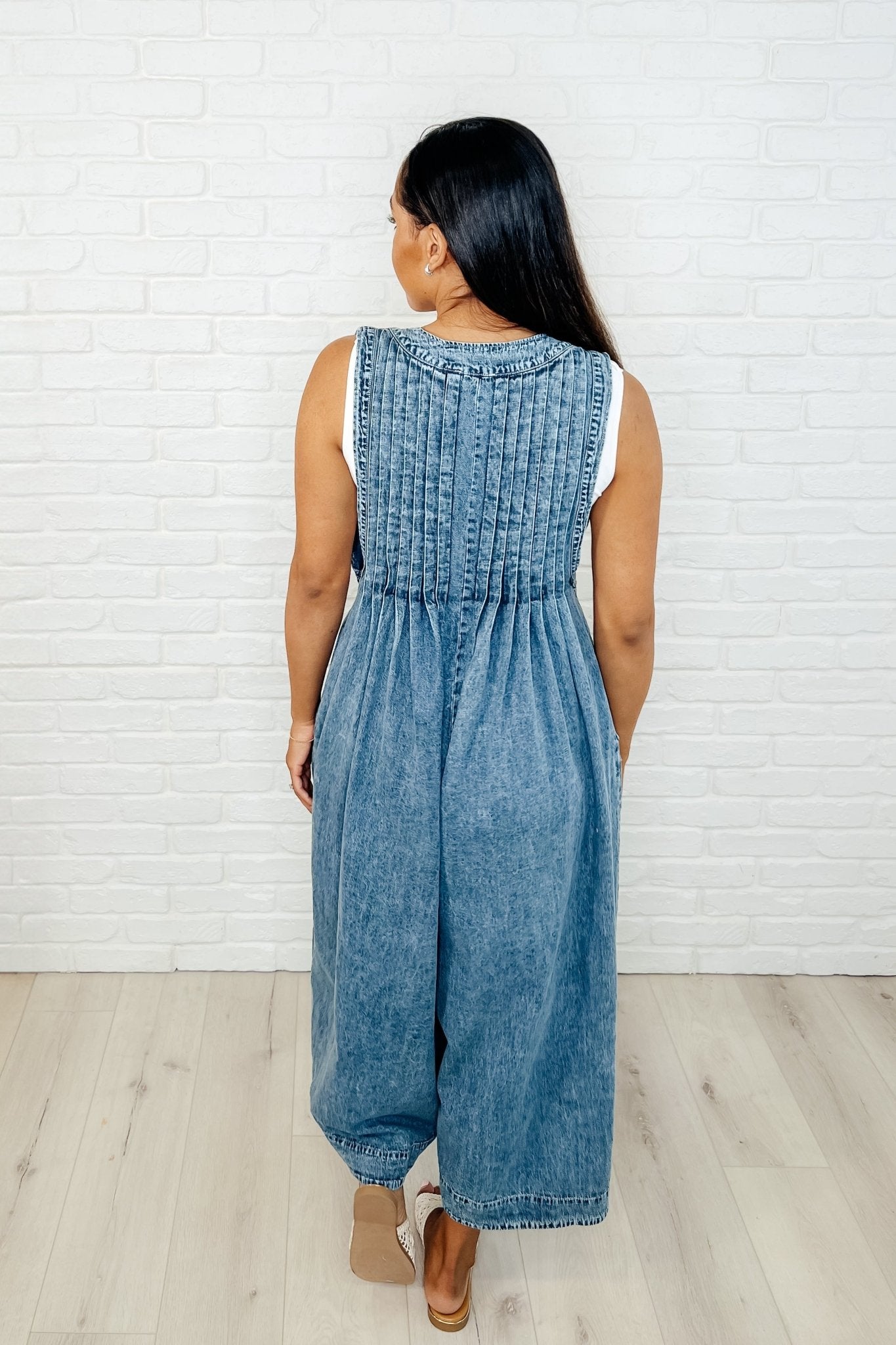 Too Cool For Fools Wide Leg Jumpsuit in Denim - Loving God