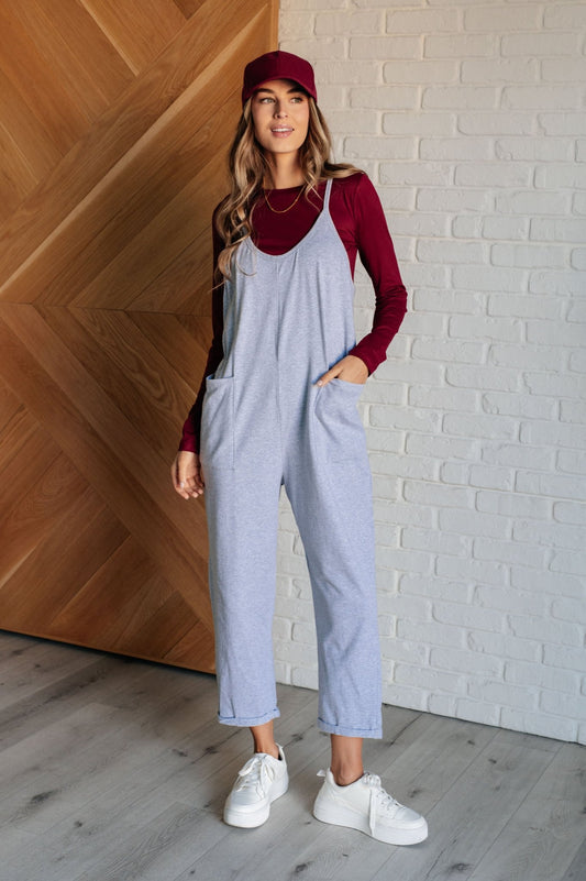 Totally Me Spaghetti Strap Jumpsuit in Heather Grey - Loving God